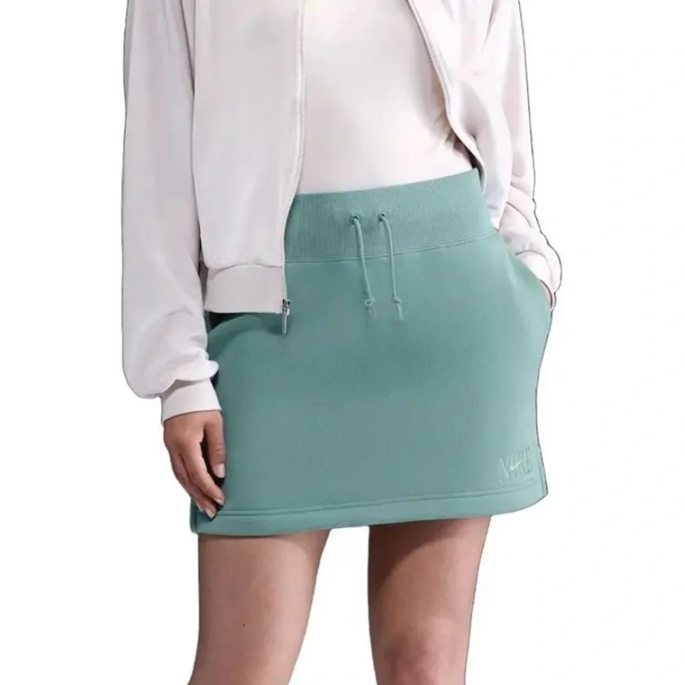 Nike Sportswear Fleece Mini Skirt Sage Green Drawstring NWT Size L
